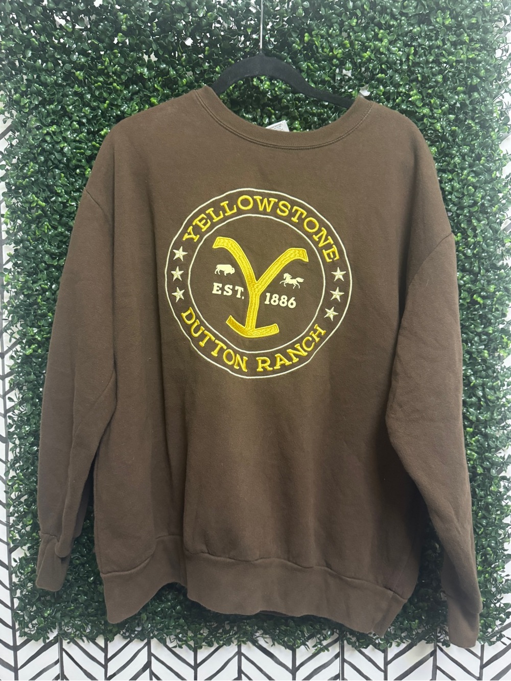 Yellowstone Dutton Ranch Crewneck Sweatshirt - Brown with Yellow Logo